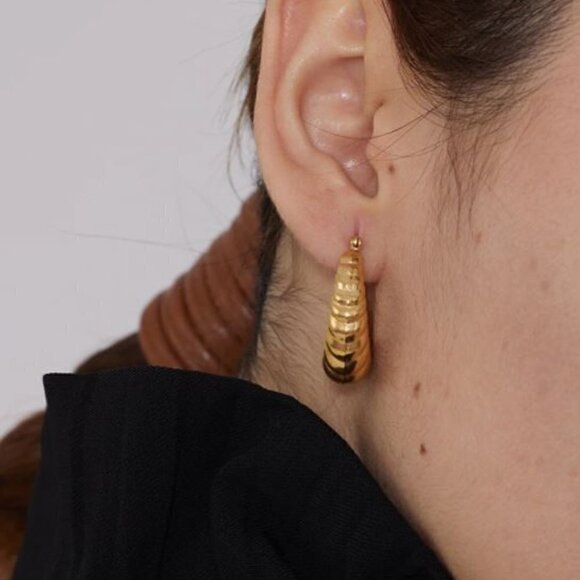 Gold Plated Stainless Steel Classic Croissant Earrings - Picture 3 of 5